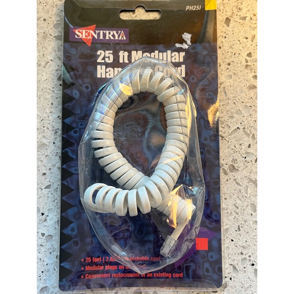 Sentry 25 ft ModularHandset Cord White Coiled Telephone Cable PH25I RJ9 RJ10 NEW